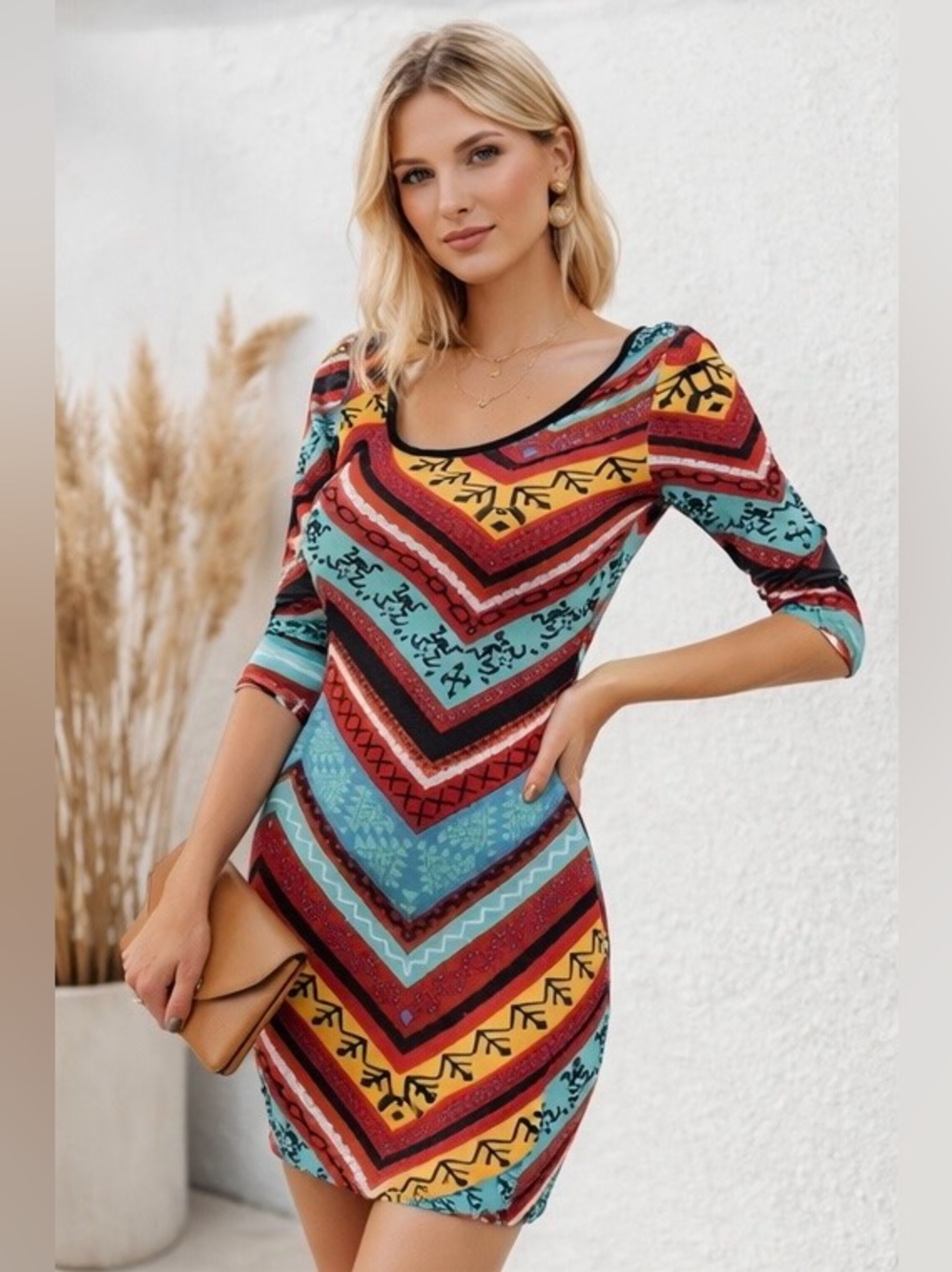 Gorgeous Multi Colored Tribal Bodycon Dress